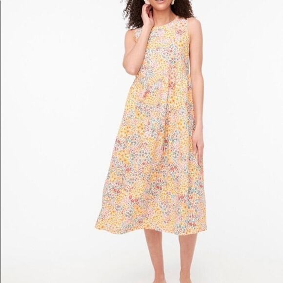 J. Crew Floral Tiered Midi Dress Women’s 2 Sleeveless Yellow Cottagecore Prairie - Picture 1 of 8